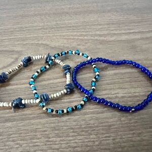 Blue and Beige Beaded Bracelets Set